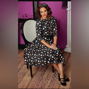 Unique Vintage X Pusheen Halloween Black Retro Devon 50'S Swing Dress Sz XS